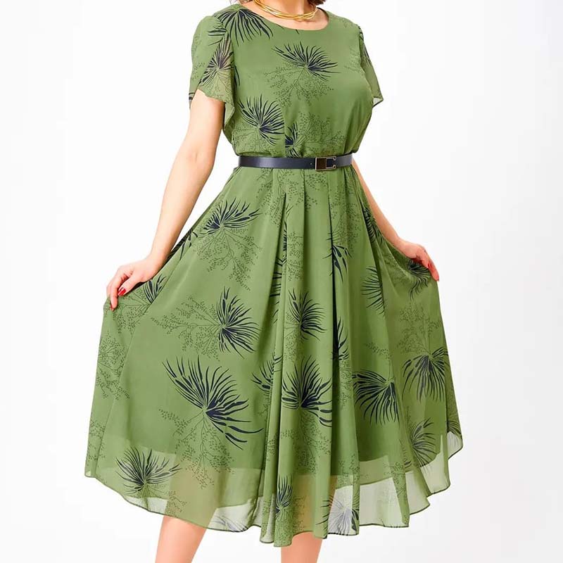 🔥 Φόρεμα σε γραμμή Α με ζώνη | Φόρεμα με φλοράλ και καλοκαιρινό στυλ-GR