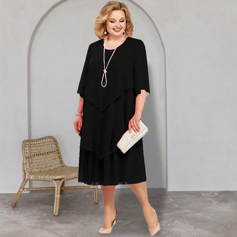 💖Didelių dydžio daugiasluoksnė midi suknelė-LT