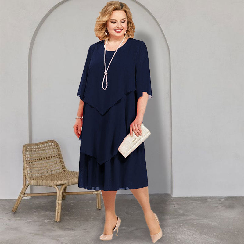 💖Didelių dydžio daugiasluoksnė midi suknelė-LT