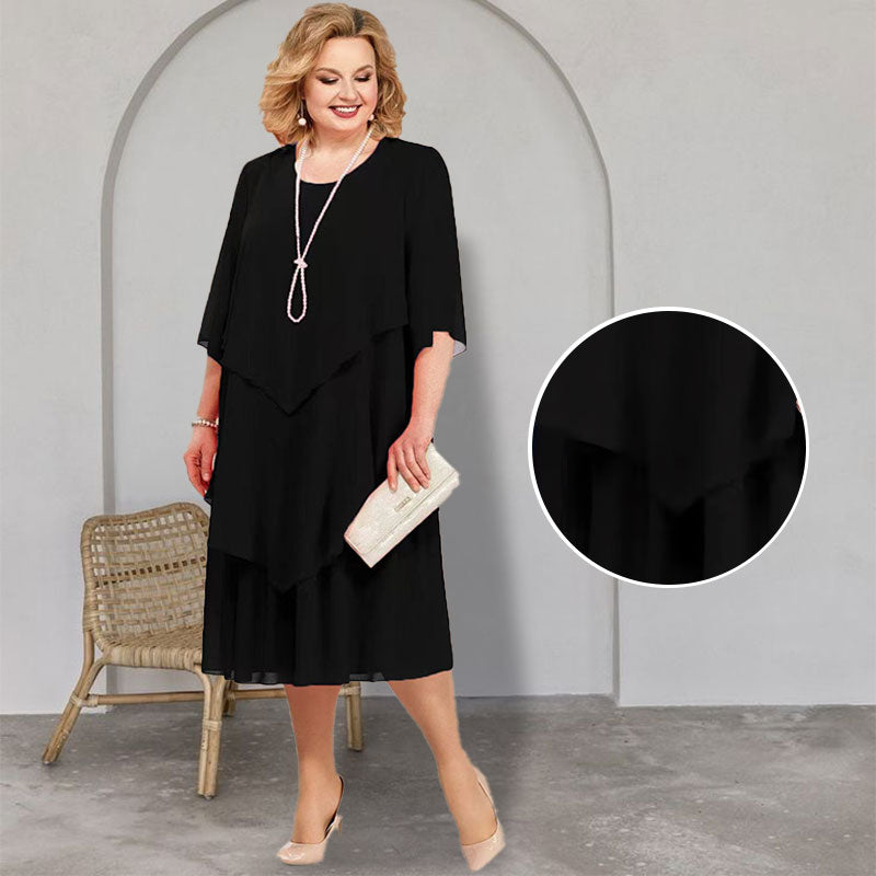 💖Didelių dydžio daugiasluoksnė midi suknelė-LT