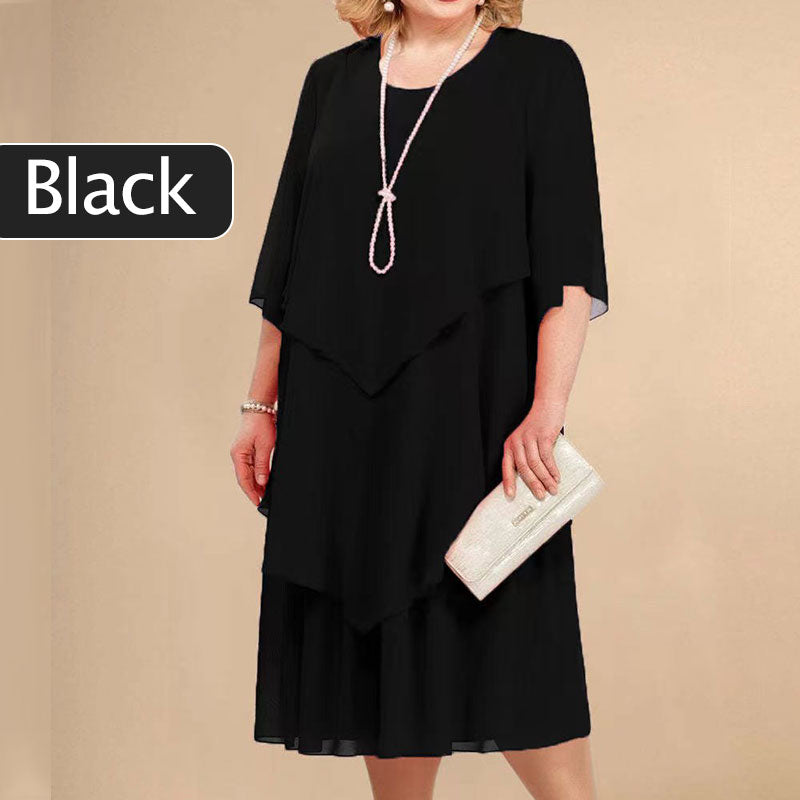 💖Didelių dydžio daugiasluoksnė midi suknelė-LT