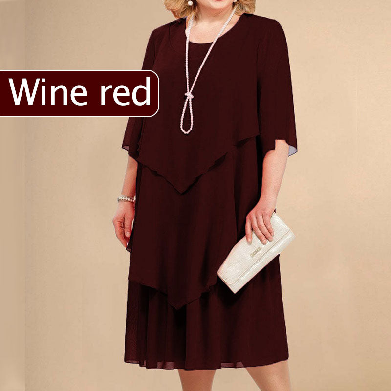 💖Didelių dydžio daugiasluoksnė midi suknelė-LT