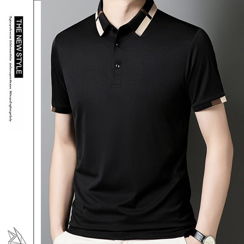 🔥Vyriški tamprūs ledo šilko marškinėliai trumpomis rankovėmis su atlapu-LT