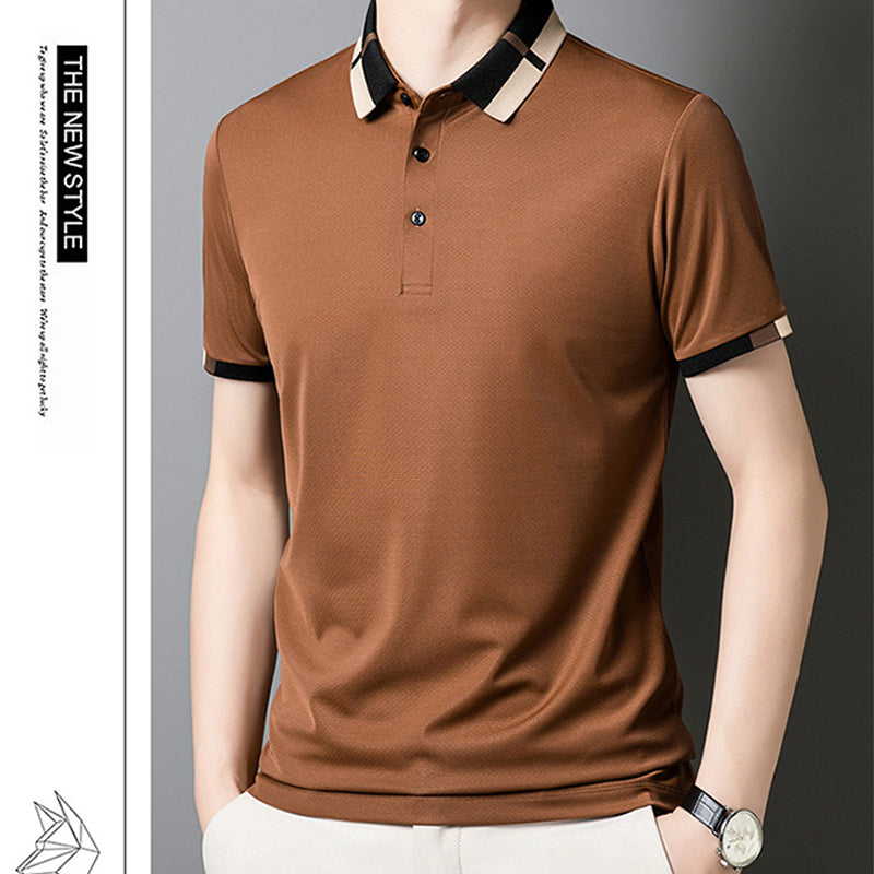 🔥Vyriški tamprūs ledo šilko marškinėliai trumpomis rankovėmis su atlapu-LT