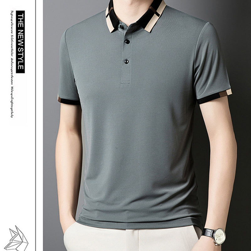 🔥Vyriški tamprūs ledo šilko marškinėliai trumpomis rankovėmis su atlapu-LT