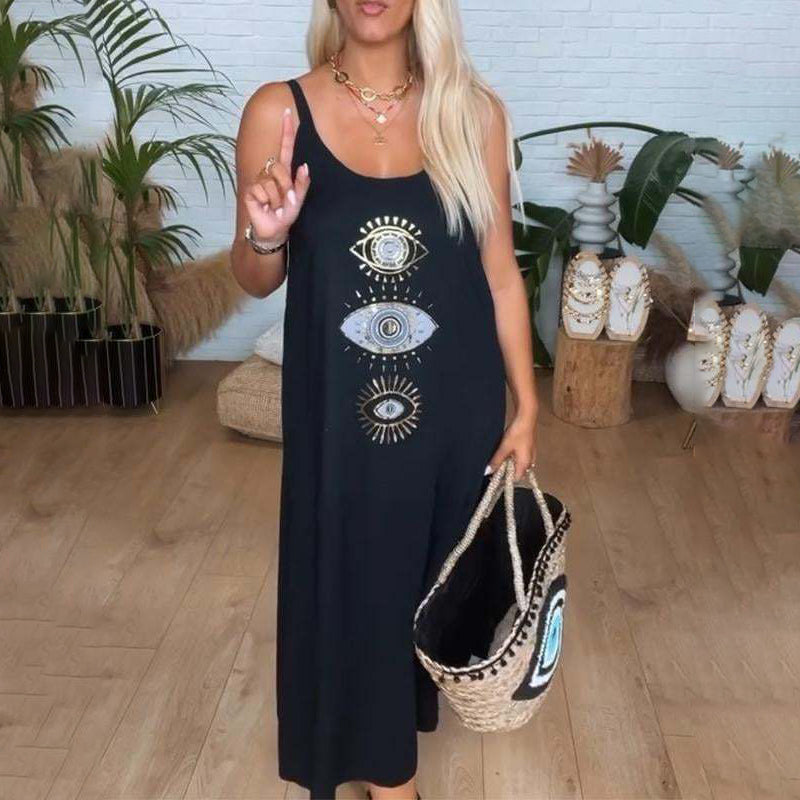 🔥Γυναικείο μακρυμάνικο φόρεμα με σχέδιο ματιών👗-GR