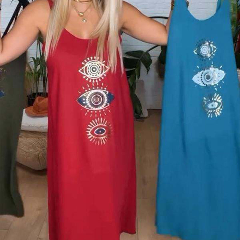 🔥Γυναικείο μακρυμάνικο φόρεμα με σχέδιο ματιών👗-GR