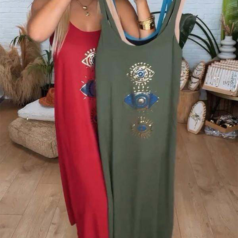 🔥Γυναικείο μακρυμάνικο φόρεμα με σχέδιο ματιών👗-GR