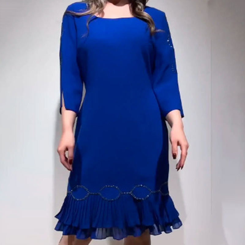 💝Elegantiška suknelė su apvalia iškirpte ir raukiniais apačioje-LT