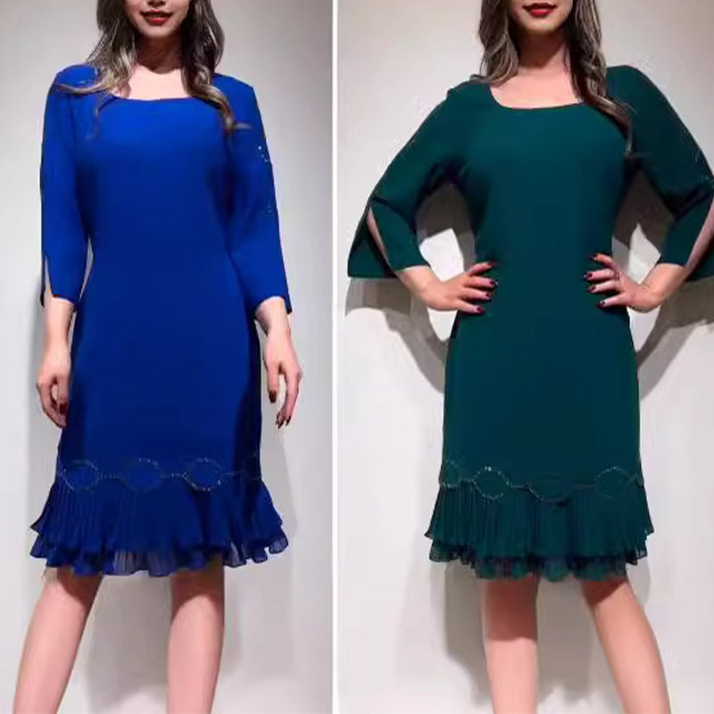 💝Κομψό φόρεμα με στρογγυλή λαιμόκοψη και βολάν στο τελείωμα-GR