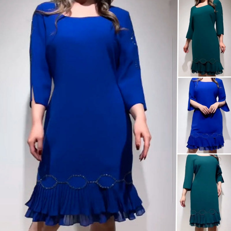 💝Elegantiška suknelė su apvalia iškirpte ir raukiniais apačioje-LT