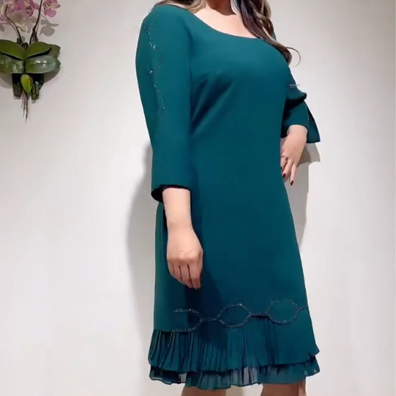 💝Elegantiška suknelė su apvalia iškirpte ir raukiniais apačioje-LT