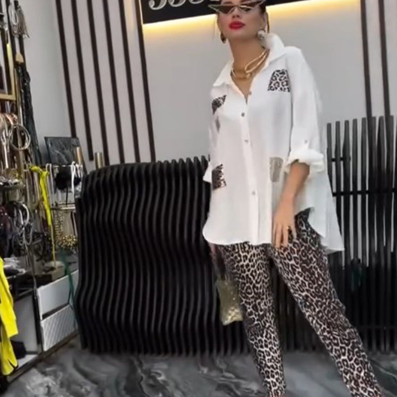 👗 Σετ με λεοπάρ print | 2 τεμάχια casual | Ελαστικό βαμβάκι-GR