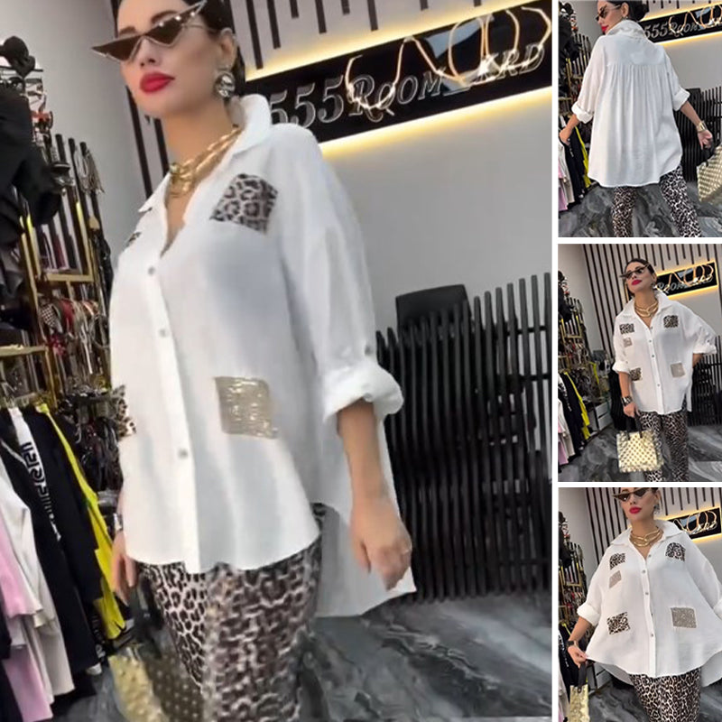 👗 Leopardo rašto rinkinys | Dviejų dalių laisvalaikio | Elastinė medvilnė-LT