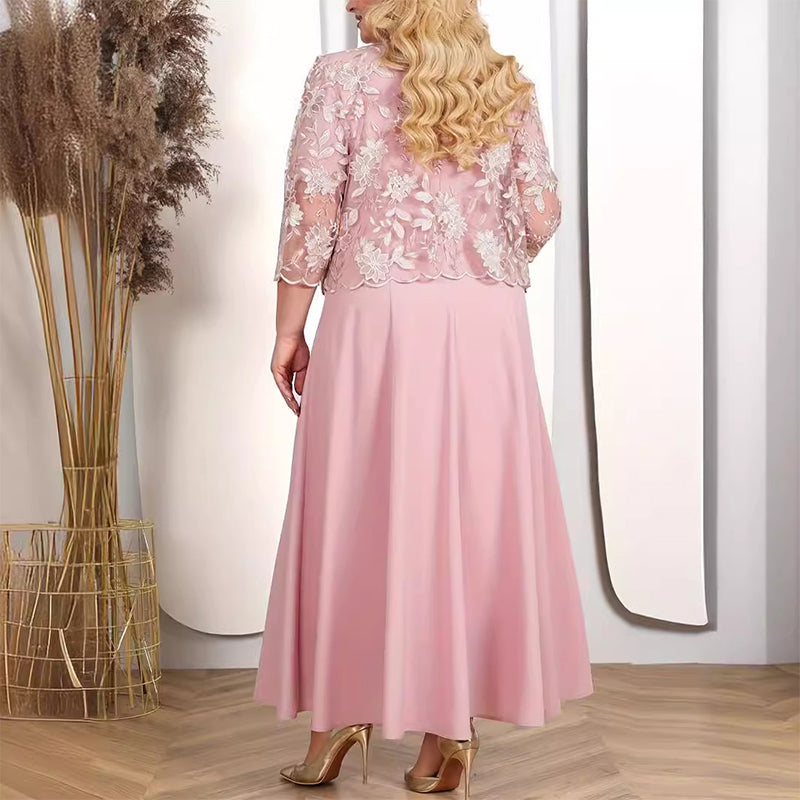 ✨Moteriška vienspalvė suknelė su nėriniais siuvinėtu švarkeliu-LT