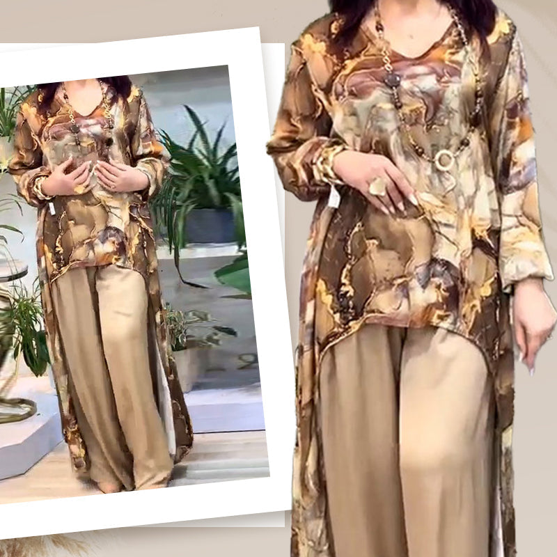 ❤️Ženski dvodelni komplet s trendovskim potiskanim zgornjim delom in hlačami-SI