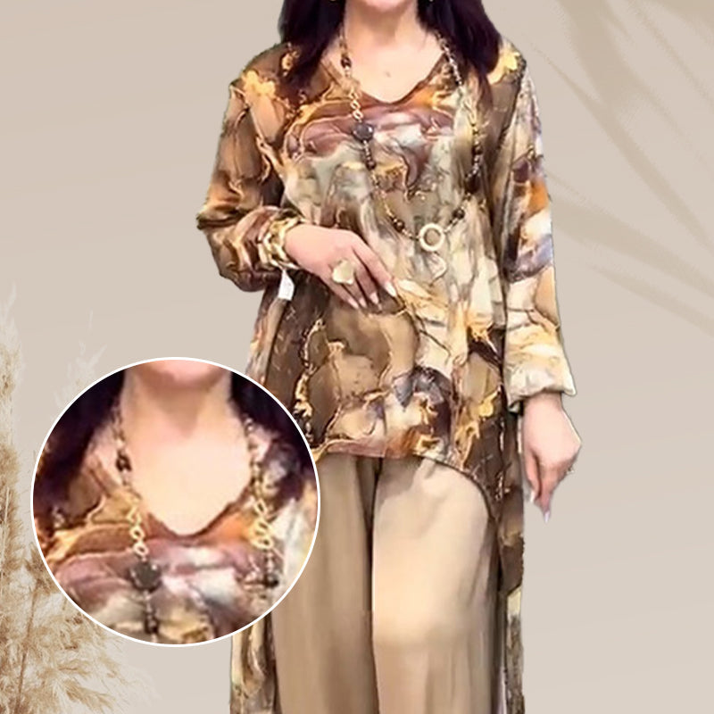 ❤️Ženski dvodelni komplet s trendovskim potiskanim zgornjim delom in hlačami-SI