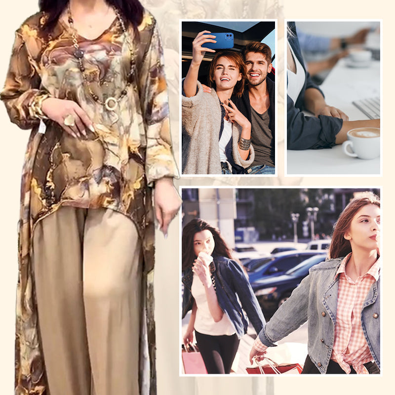 ❤️Γυναικείο σετ δύο τεμαχίων με μοντέρνο τυπωμένο τοπ και παντελόνι-GR