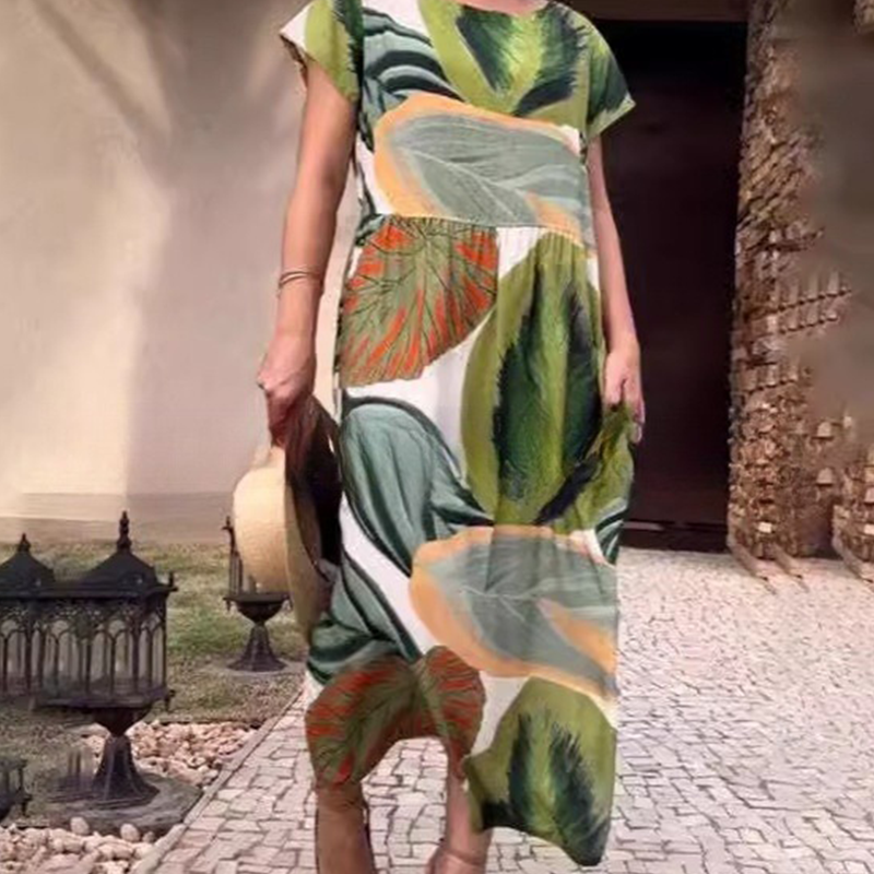 🌸 Φορέματα με κοντά μανίκια και στάμπα στο πλάι για γυναίκες-GR