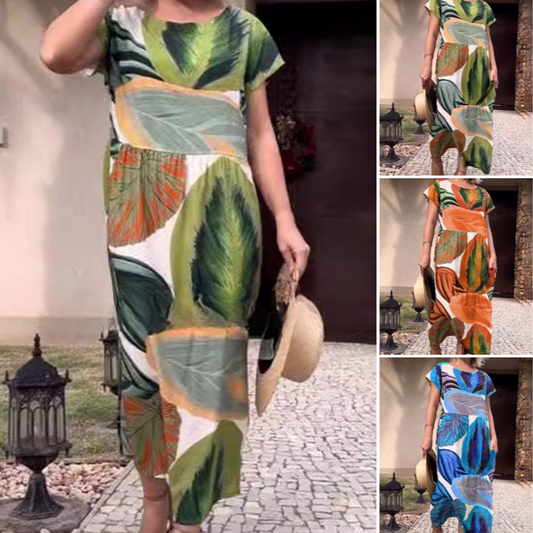 🌸 Φορέματα με κοντά μανίκια και στάμπα στο πλάι για γυναίκες-GR