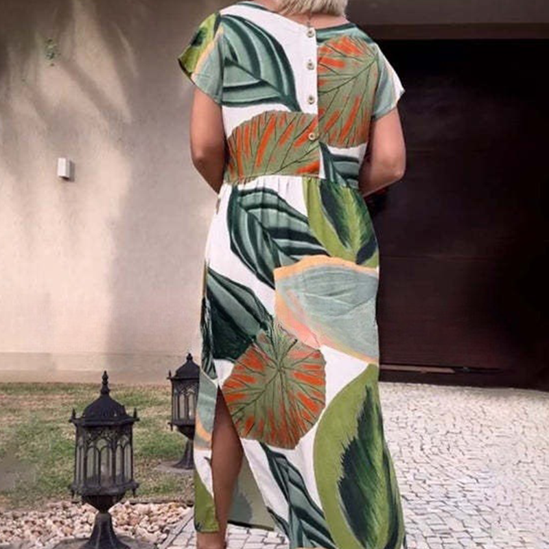 🌸 Φορέματα με κοντά μανίκια και στάμπα στο πλάι για γυναίκες-GR