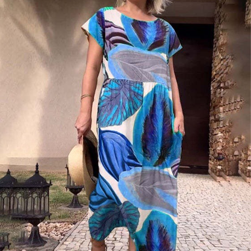 🌸 Φορέματα με κοντά μανίκια και στάμπα στο πλάι για γυναίκες-GR