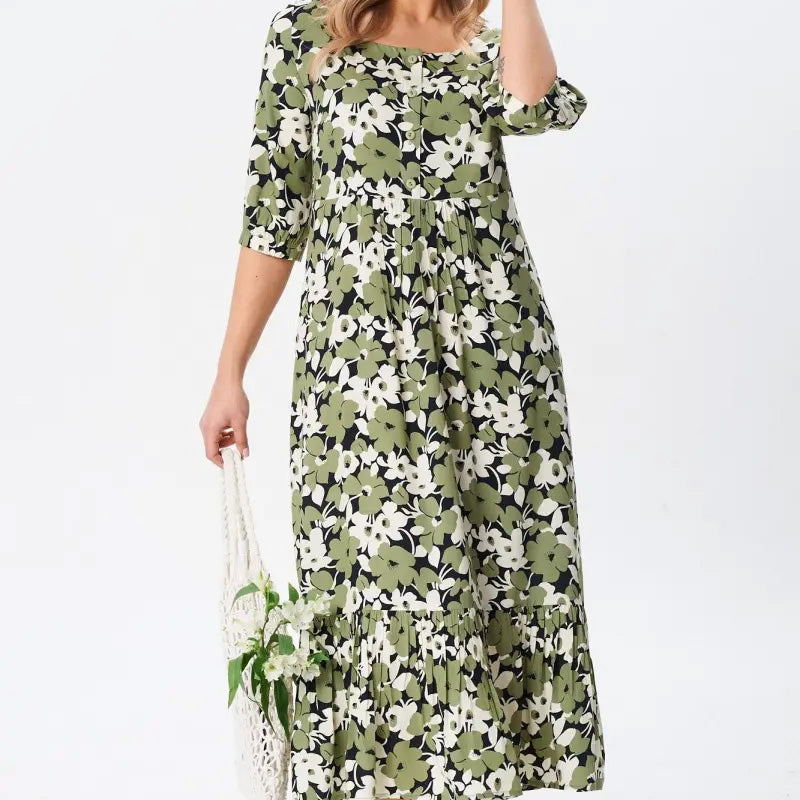 🔥 Laisvalaikio gėlėtos suknelės iki pusės rankovių moterims-LT
