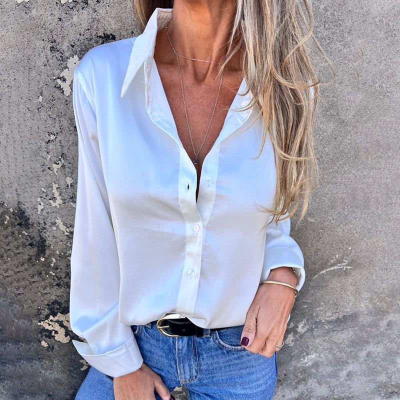 🎊 Καλοκαιρινά νέα🎊 Κομψό σατέν πουκάμισο με μακριά μανίκια-GR