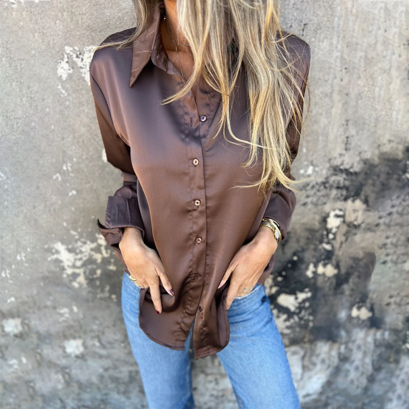 🎊 Καλοκαιρινά νέα🎊 Κομψό σατέν πουκάμισο με μακριά μανίκια-GR