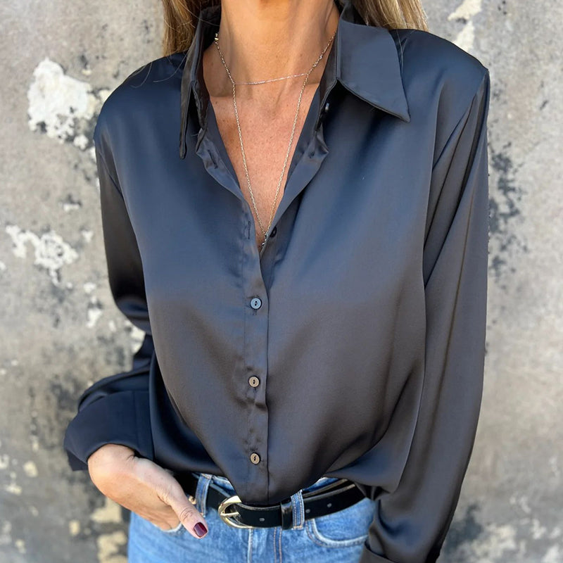 🎊 Vasaros naujienos🎊 Elegantiški atlasiniai ilgomis rankovėmis marškiniai-LT