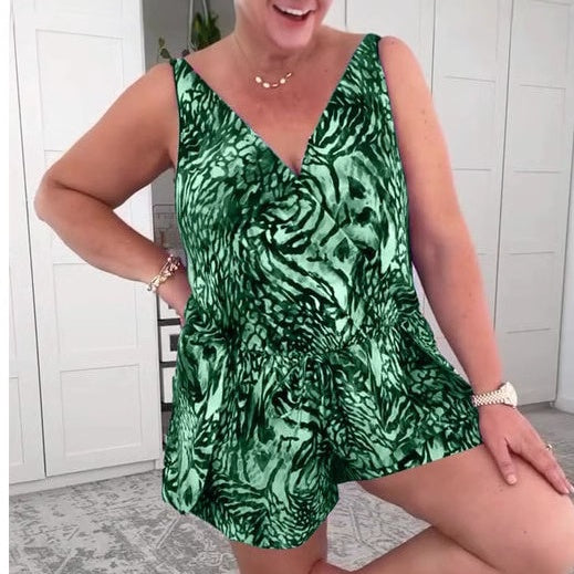 💝 Μαγιό με στάμπα χωρίς μανίκια και V λαιμόκοψη 2025-GR