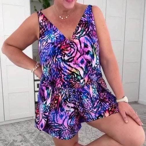 💝 Μαγιό με στάμπα χωρίς μανίκια και V λαιμόκοψη 2025-GR