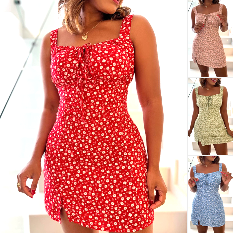 🌸Mini obleka s cvetličnim potiskom in špageti naramnicami-SI