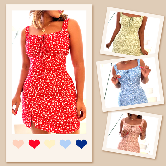 🌸Mini obleka s cvetličnim potiskom in špageti naramnicami-SI