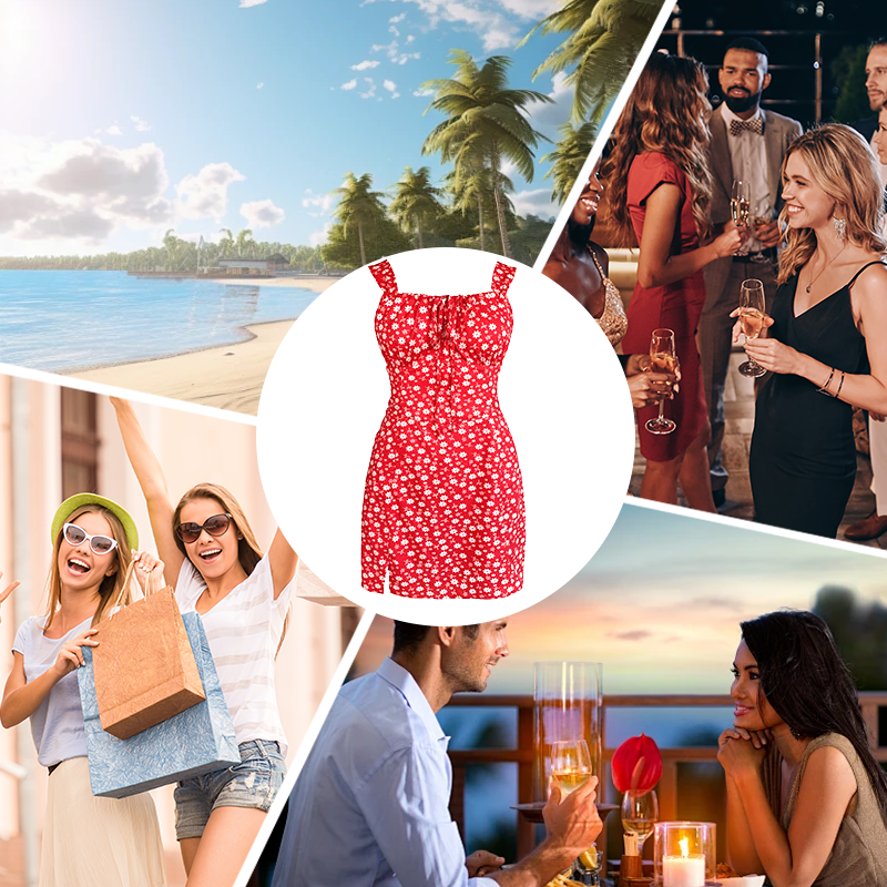 🌸Mini obleka s cvetličnim potiskom in špageti naramnicami-SI