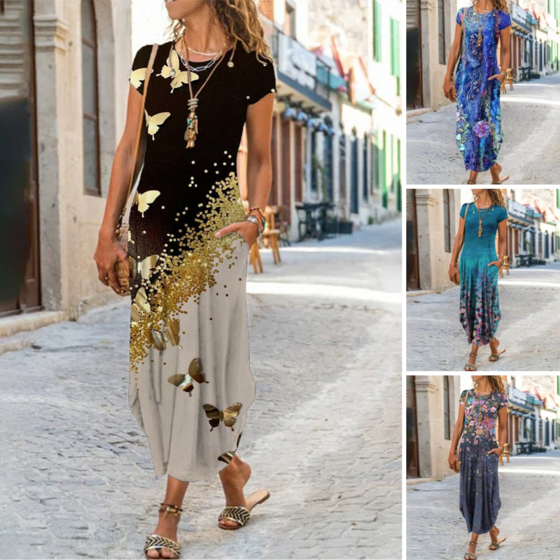 ✨Γυναικεία μακριά φορέματα με τυπωμένα t-shirt-GR