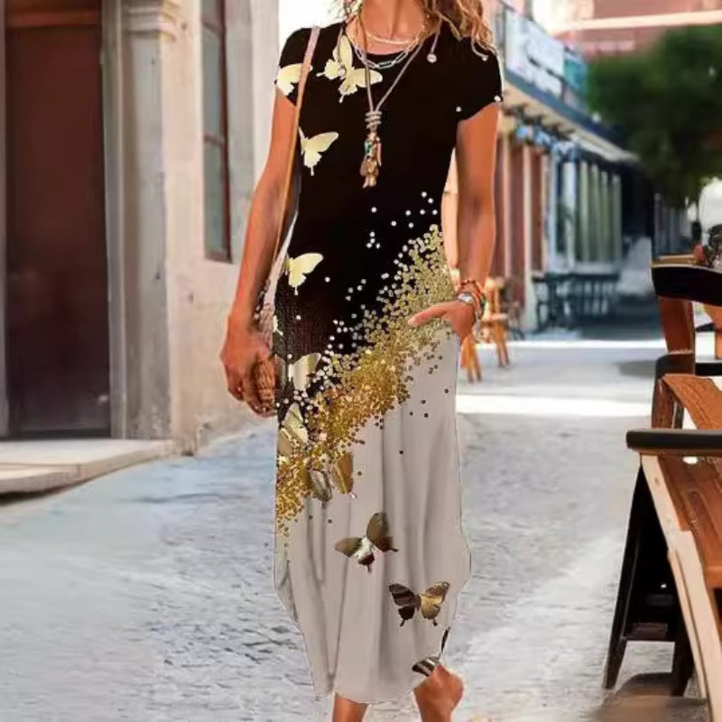 ✨Γυναικεία μακριά φορέματα με τυπωμένα t-shirt-GR