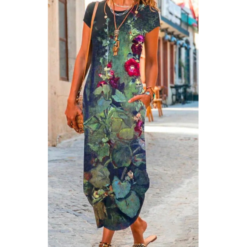 ✨Moteriškos ilgos marškinėlių raštuotos suknelės-LT