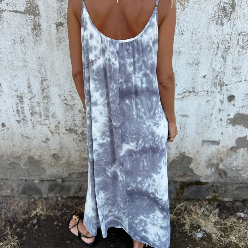 Γυναικείο Φόρεμα Tie Dye με Ντεγκραντέ Στάμπα και Τιράντες-GR