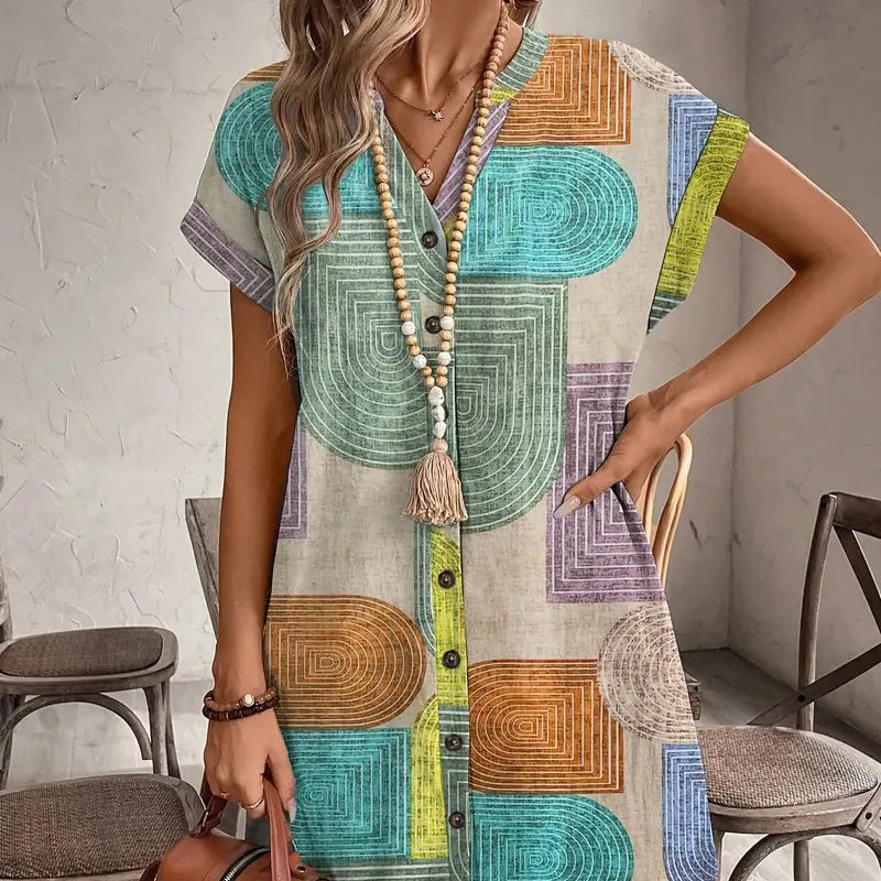 🌺【S-2XL】Spalvinga marginta suknelė-LT