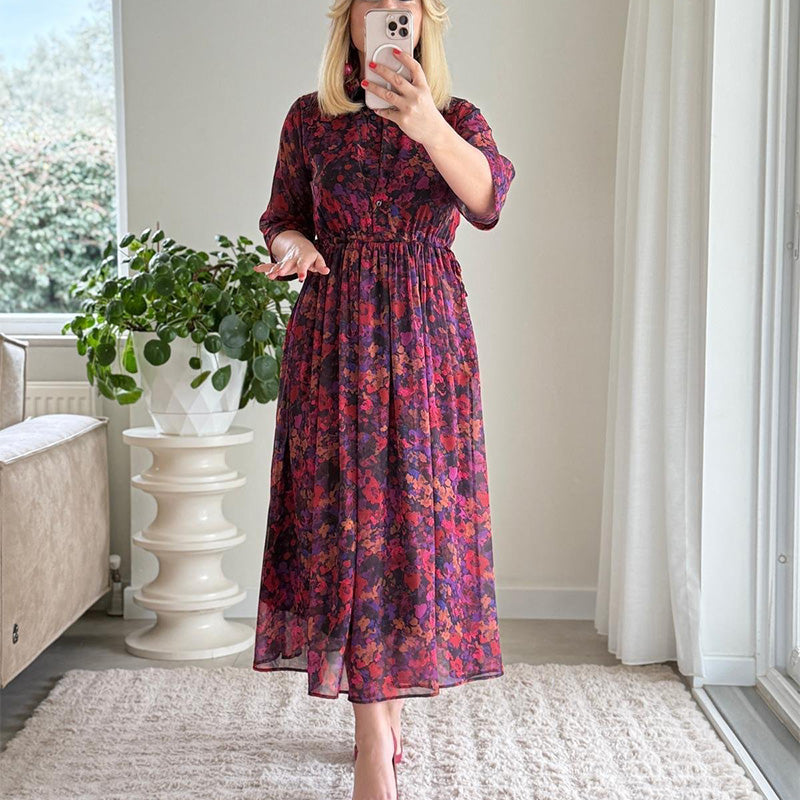 🌺 Elegantiška moteriška raštuota laisvalaikio stiliaus maksi suknelė-LT