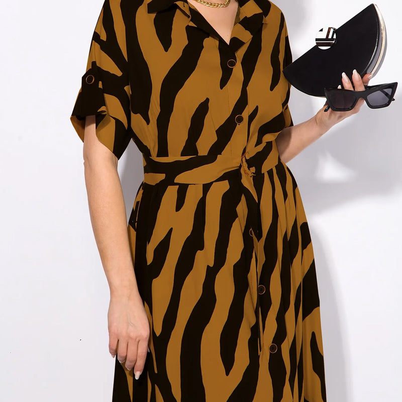 ✨🦓Obleka z V-izrezom, potiskanimi črtami in pasom-SI