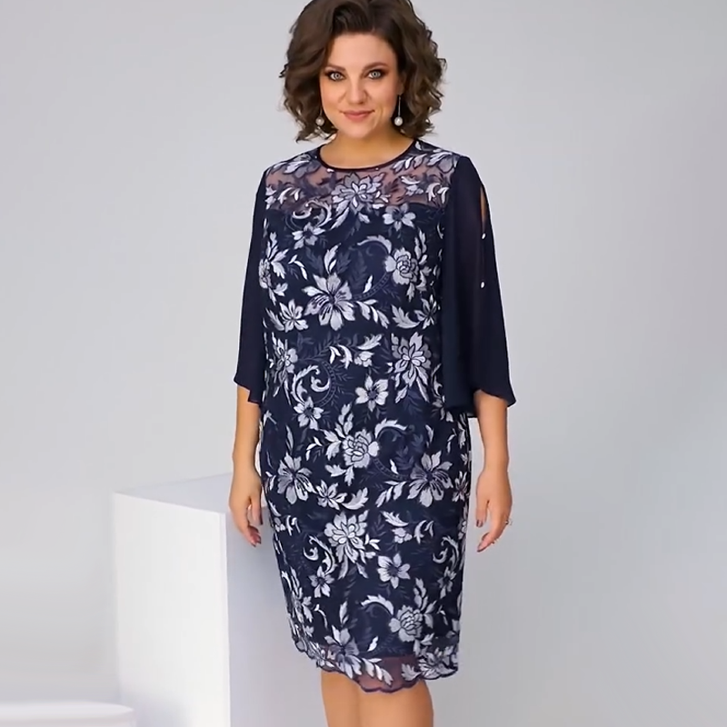 ✨Γυναικείο φόρεμα midi με φλοράλ print και mesh-GR