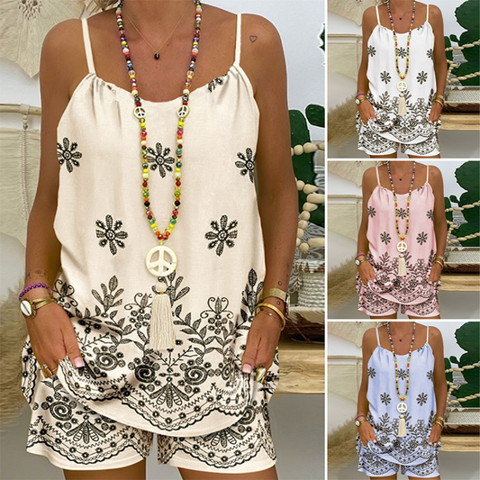 🔥Moteriški marginti marškinėliai be rankovių ir šortai-LT