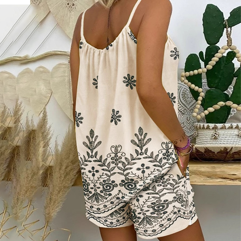 🔥Ženski potiskani top brez rokavov in kratke hlače-SI