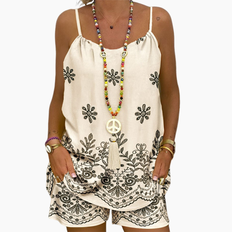 🔥Ženski potiskani top brez rokavov in kratke hlače-SI