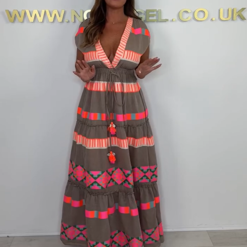 🔥 Ριγέ φόρεμα χωρίς μανίκια με V-λαιμόκοψη για γυναίκες-GR