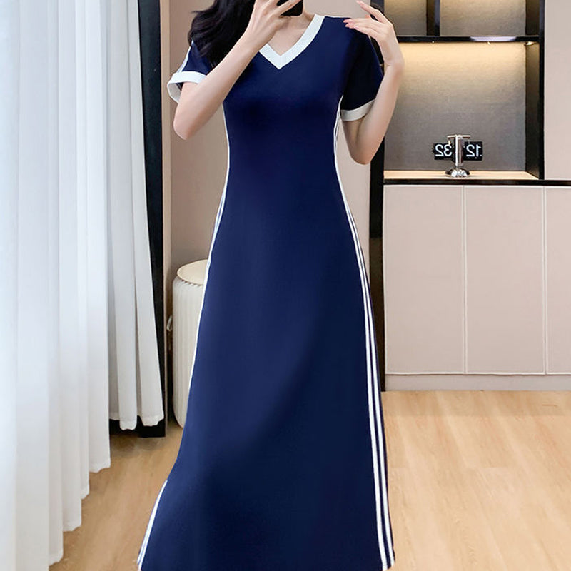 【M-4XL】👗Moteriška laisvalaikio ir paprasta suknelė V formos iškirpte-LT