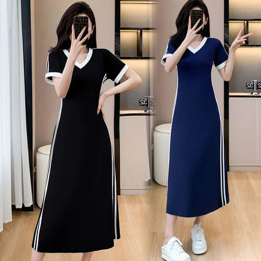 【M-4XL】👗Γυναικείο απλό και άνετο φόρεμα με λαιμόκοψη V-GR