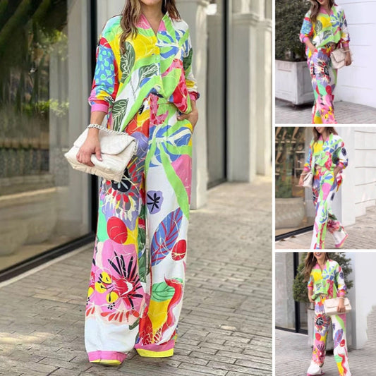 💖Γυναικείο σετ δύο τεμαχίων με casual, ζωηρό τύπωμα-GR